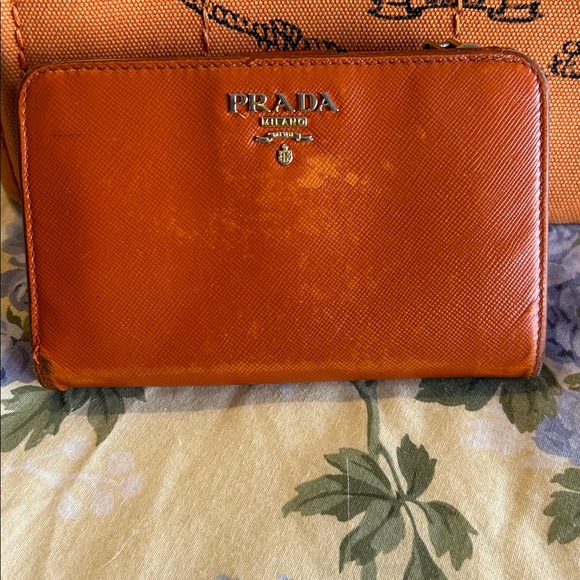 Prada Handbags - Prada Tangerine Leather Wallet